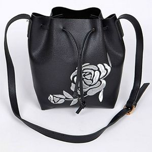 Vintage Flower Embroidered Black Faux Leather Bag